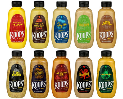Koops Mustard Variety Pack - Original Yellow, Spicy Brown, Dijon, Honey Mustard, & More - Gluten-Free, Kosher, USDA Organic, Ma
