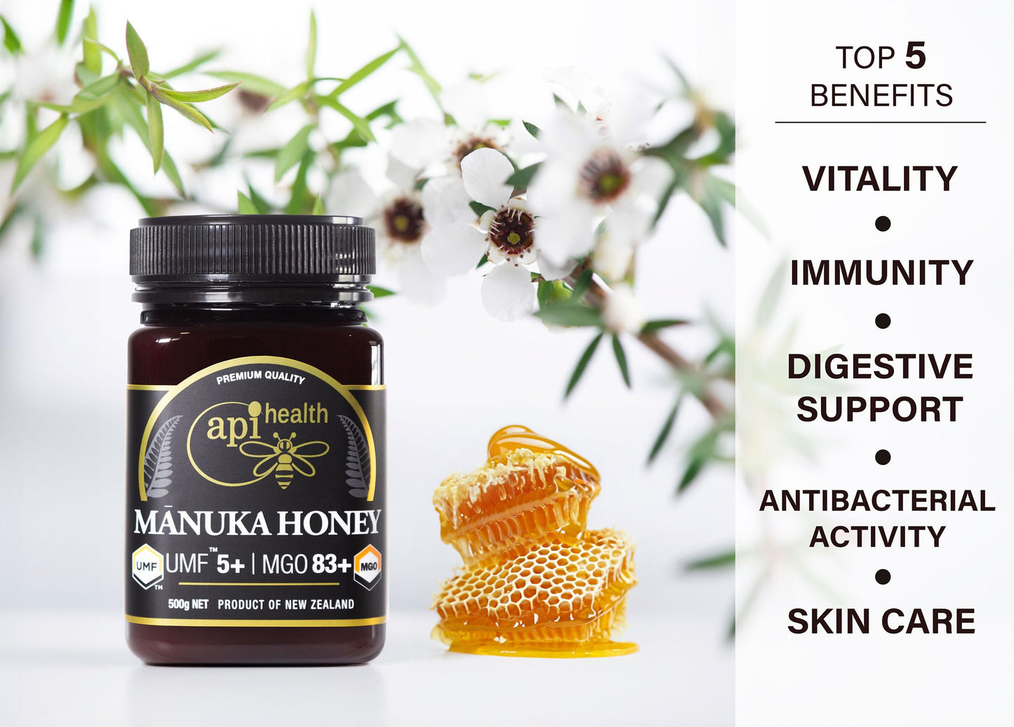 Manuka Honey Umf 5+ (Mgo 83+) Pure New Zealand Honey, 1.1 Lb (500G)
