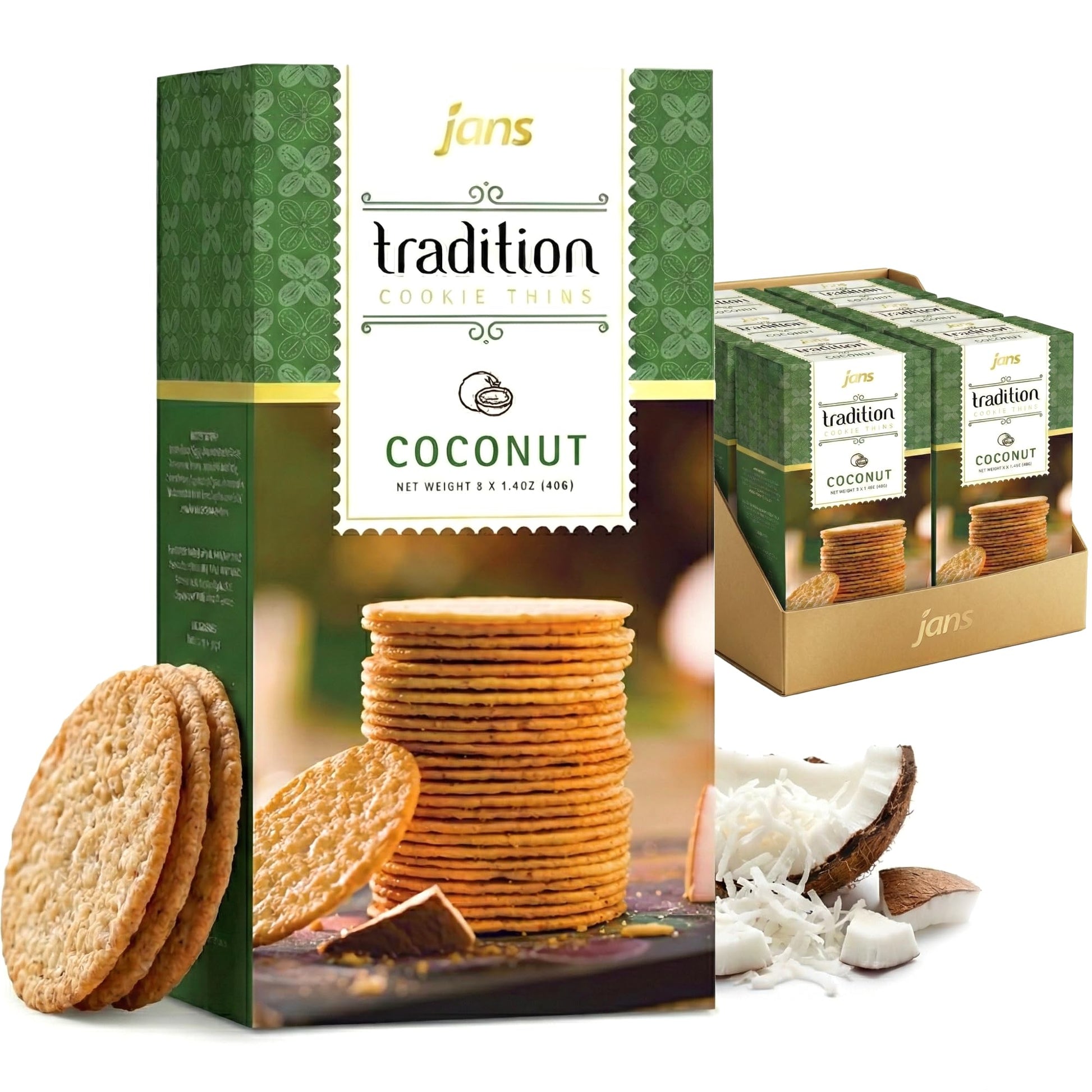 Jans Tradition Baked Crackers Cookie Thins, Coconut Flavor, 4.2 oz, Pack of 6