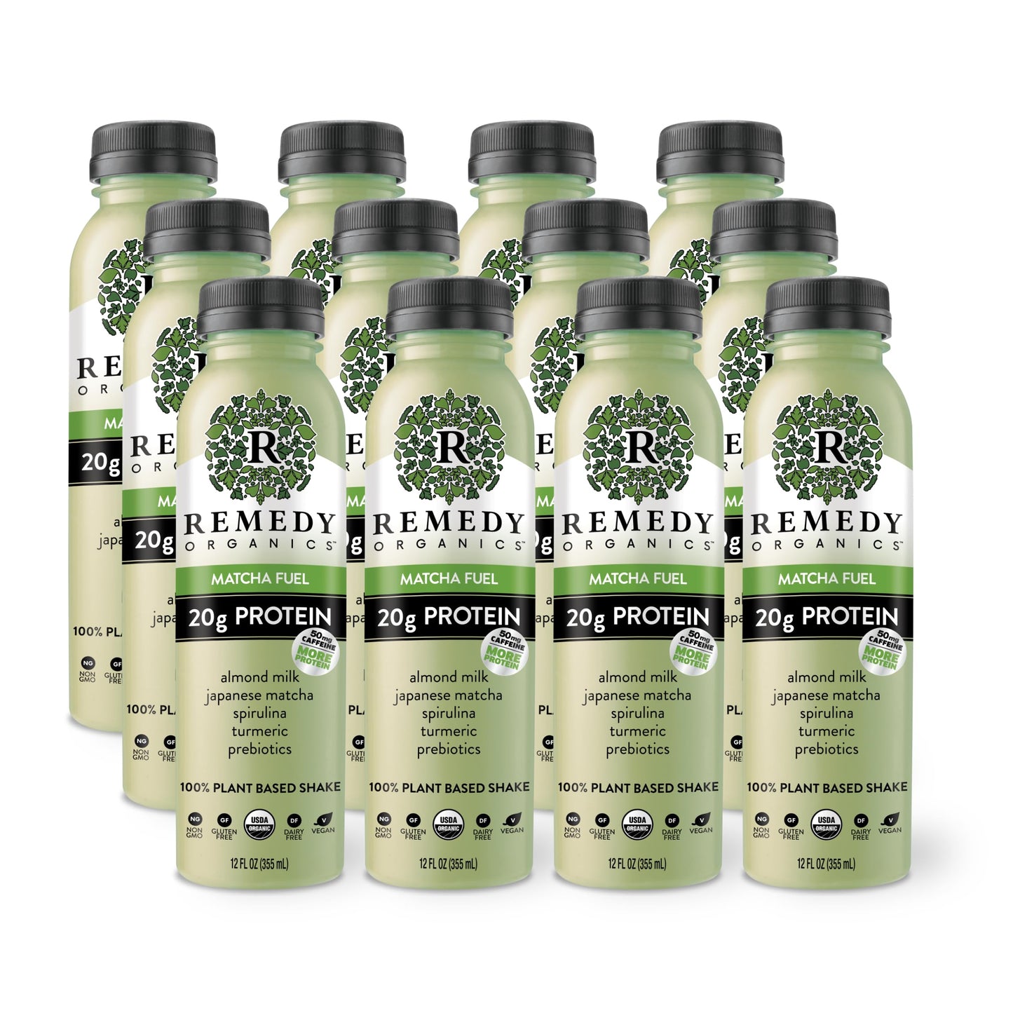 Remedy Organics Matcha Fuel 12-Pack | Plant Based 20g Protein Shakes, Ready to Drink | USDA Organic, Gluten Free, Dairy Free, So