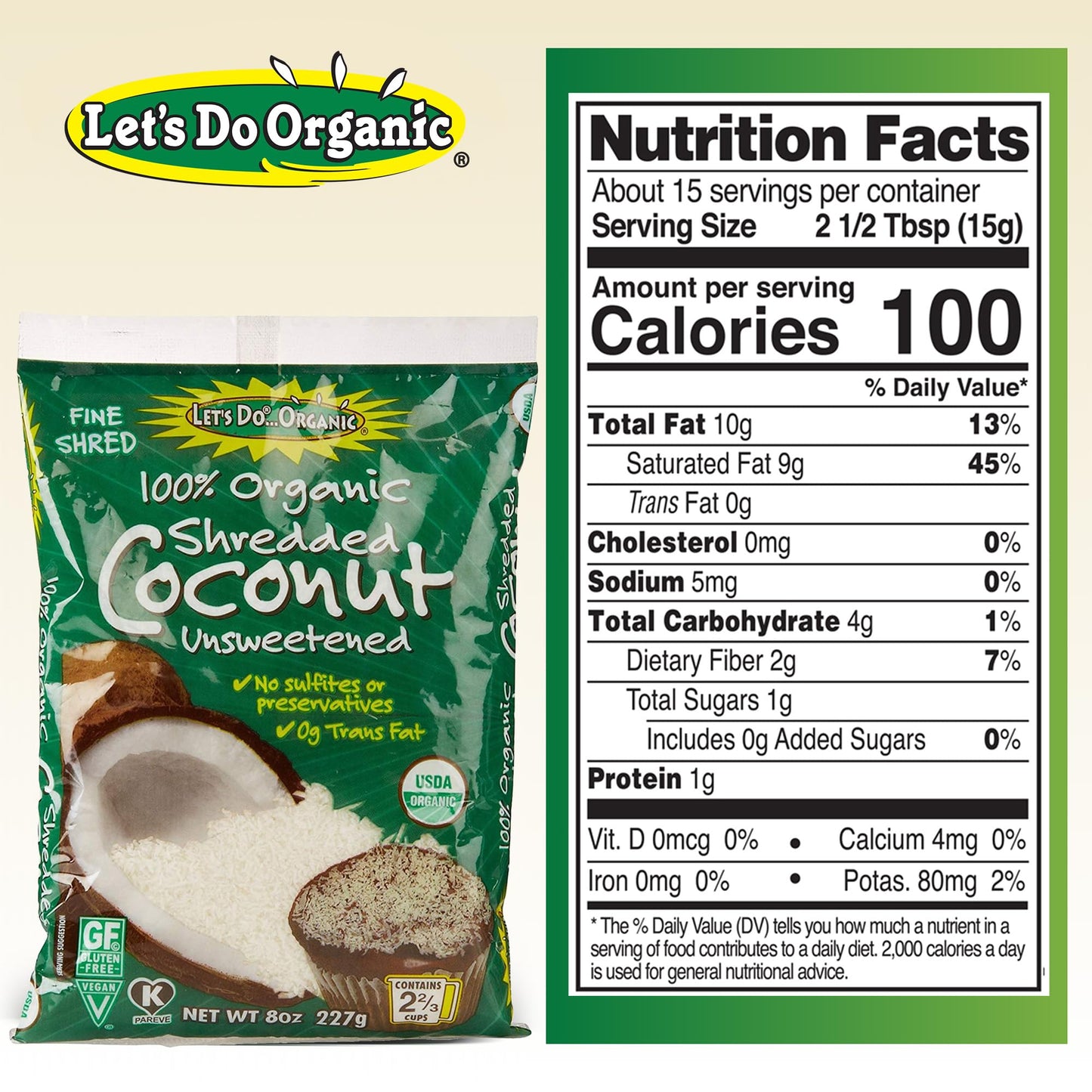 Lets Do Organic Shredded Coconut Unsweetened - Coconut Flakes, Organic Coconut Shreds, Coconut Strips Topping, 0G Trans Fat, Non