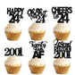 18pcs Black Glitter Happy 24th Dessert Cupcake Topper Pick for Funny Legend Since 2001 Theme Decor Supplies Men Women Happy 24 B