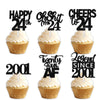 18pcs Black Glitter Happy 24th Dessert Cupcake Topper Pick for Funny Legend Since 2001 Theme Decor Supplies Men Women Happy 24 B