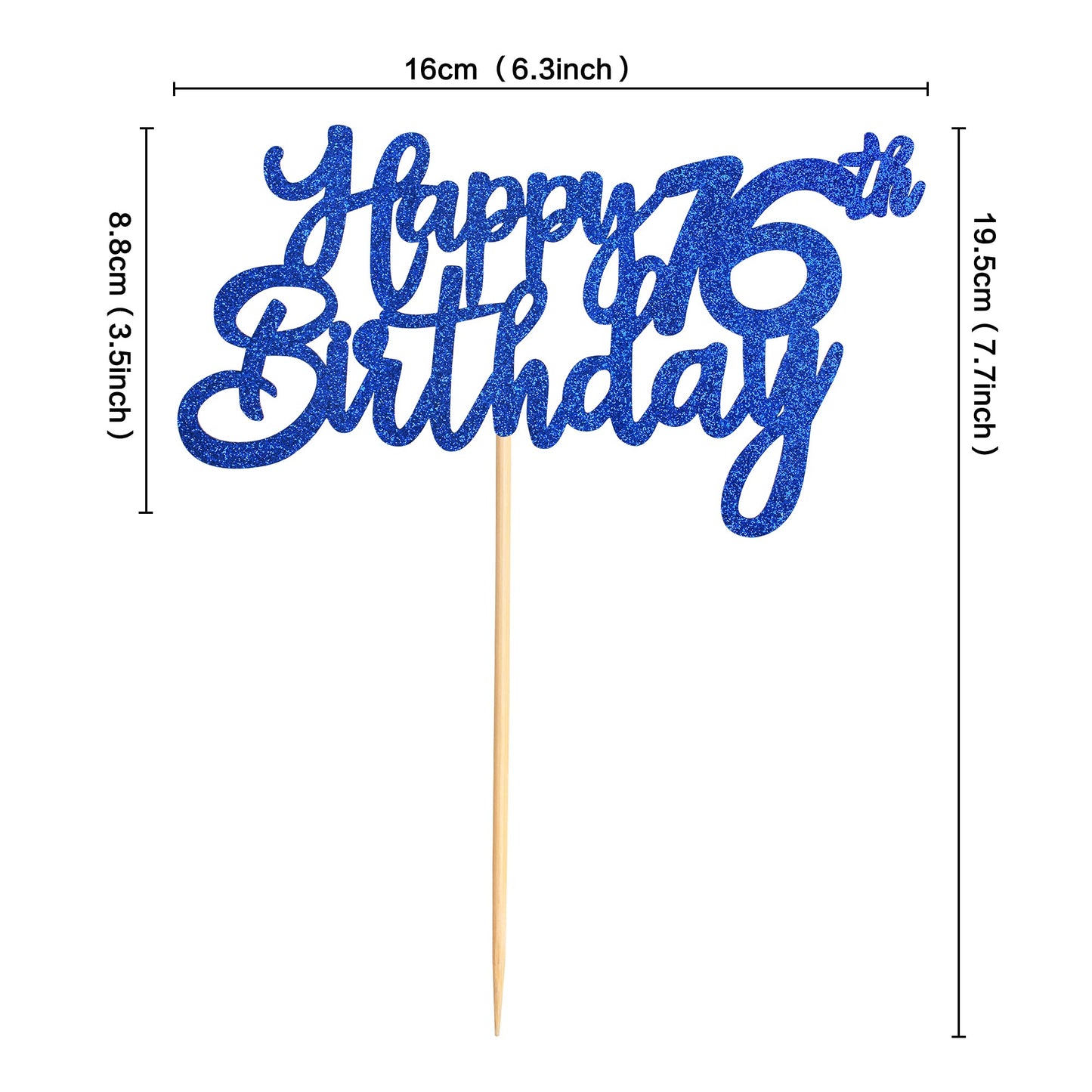 Unimall Bule Glitter 16Th Happy Birthday Cake Topper Boys Girls Food Picks For Celebrating Sixteen Years Old Birthday Anniversar