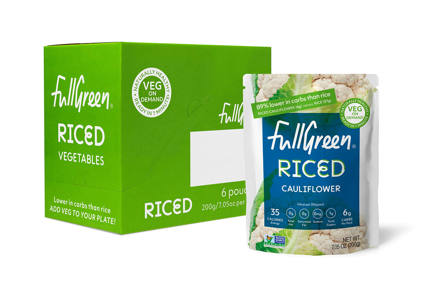 Fullgreen, Riced Cauliflower - 100% Cauliflower, 89% Less Carbs than Rice - Perfect for KETO diets, NON-GMO, shelf-stable with N