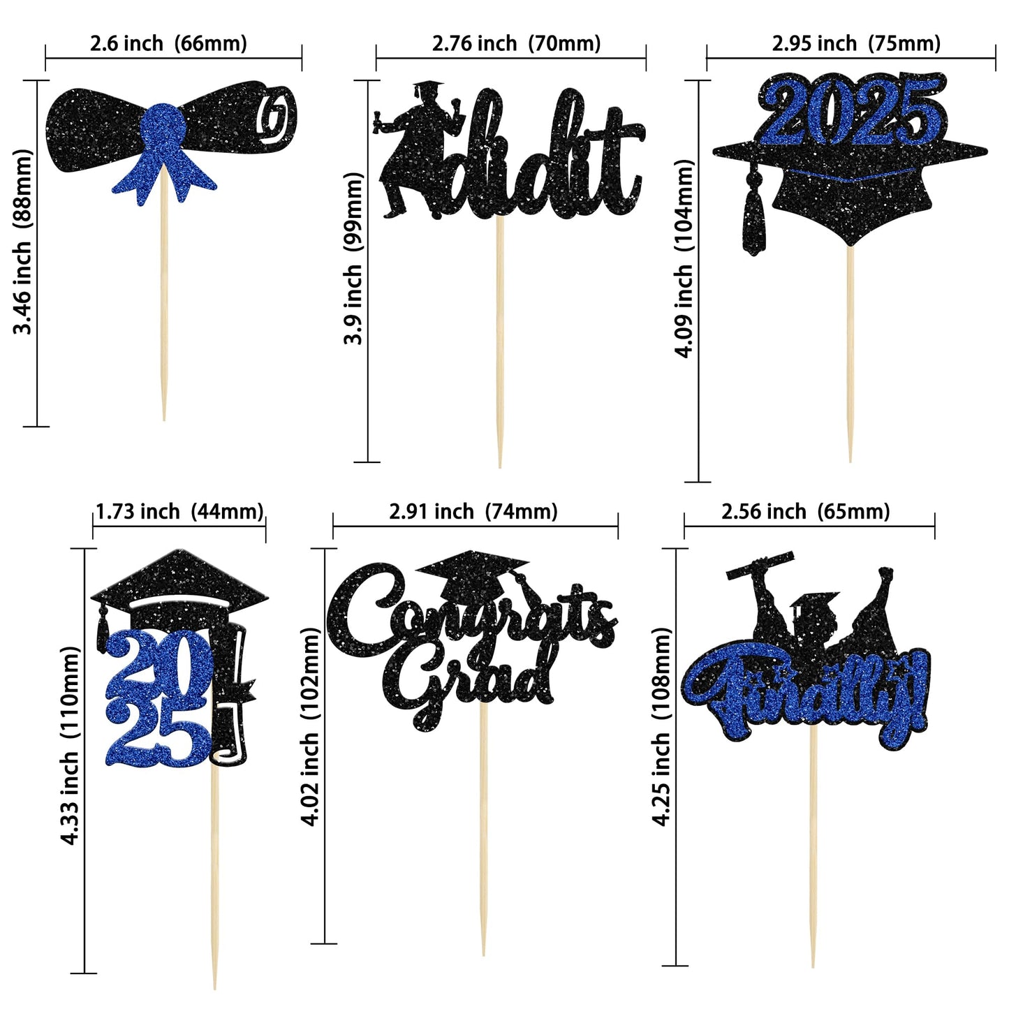 Gyufise 24Pcs 2025 Graduation Theme Cupcake Toppers Deep Blue Glitter Class Of 2025 Diploma I Did It Congrats Grad Cap Cupcake P