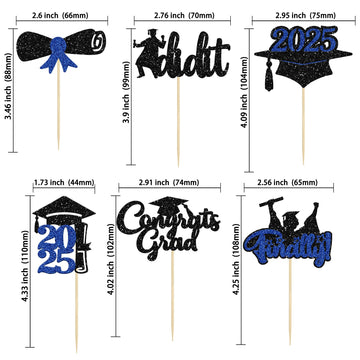 Gyufise 24Pcs 2025 Graduation Theme Cupcake Toppers Deep Blue Glitter Class Of 2025 Diploma I Did It Congrats Grad Cap Cupcake P