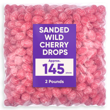 Claeys Sanded Wild Cherry Drops Hard Candy - 2 Pounds of Claeys old fashioned hard candy - Bulk Sanded Wild Cherry Halloween Can