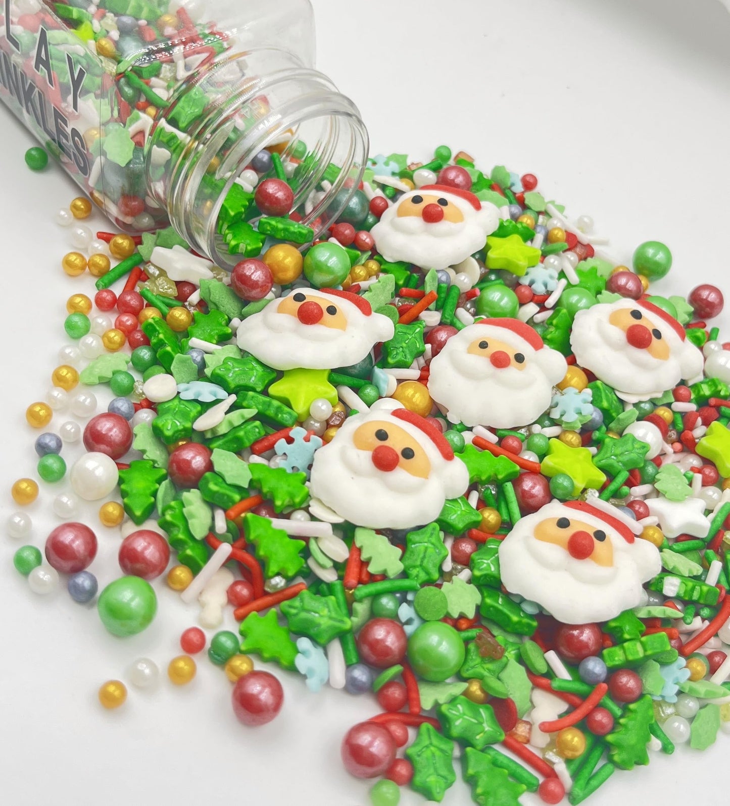 1 Bottle Christmas Sprinkles | Cake Cupcakes And Ice Cream Topper Decorations | Edible Holiday Sprinkles 3.35 Oz(6 Santa Tree Mixing) For Christmas