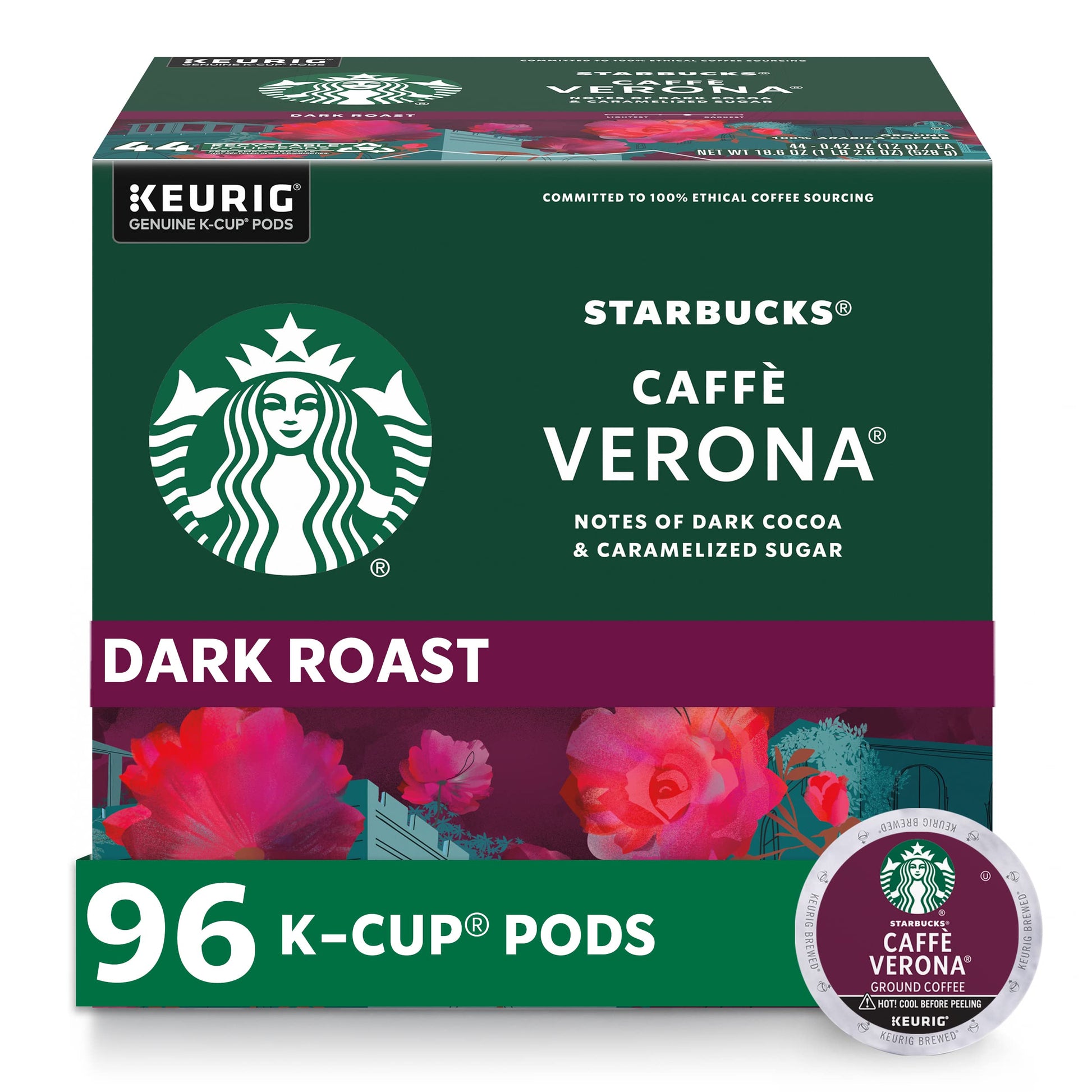 Starbucks K-Cup Coffee Pods, Dark Roast, 24 Count (Pack of 4), Caffè Verona, 100% Arabica, Model SBK011067987CT