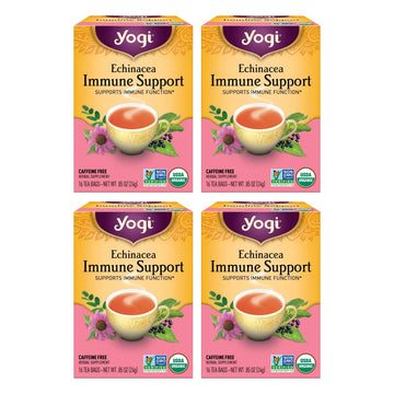 Yogi Tea Echinacea Immune Support Tea - 16 Tea Bags Per Pack (4 Packs) - Organic Immunity Support Tea - Includes Peppermint Leaf