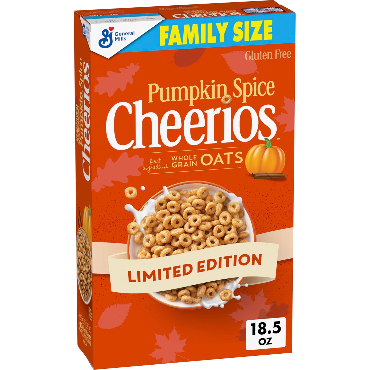 Pumpkin Spice Cheerios Cereal, Gluten Free Breakfast Cereal with Whole Grain Oats, Family Size, 18.5 OZ