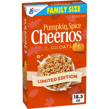 Pumpkin Spice Cheerios Cereal, Gluten Free Breakfast Cereal with Whole Grain Oats, Family Size, 18.5 OZ