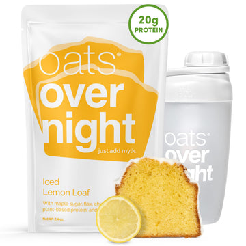 Oats Overnight Iced Lemon Loaf - Overnight Oats With 20G Vegan Protein  High Fiber Breakfast Protein Shake - Gluten Free Oatmeal  Non Gmo High Protein Oatmeal (2.4 Oz Per Meal) (8 Pack + Bottle)