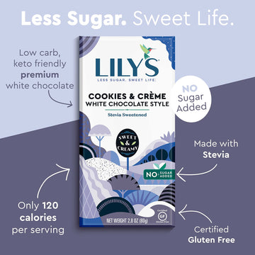 Lily's Sweets Cookies & Crème White Chocolate Bar, Stevia Sweetened, Low-Carb, Keto, Gluten-Free, 2.8 oz, 12 Pack
