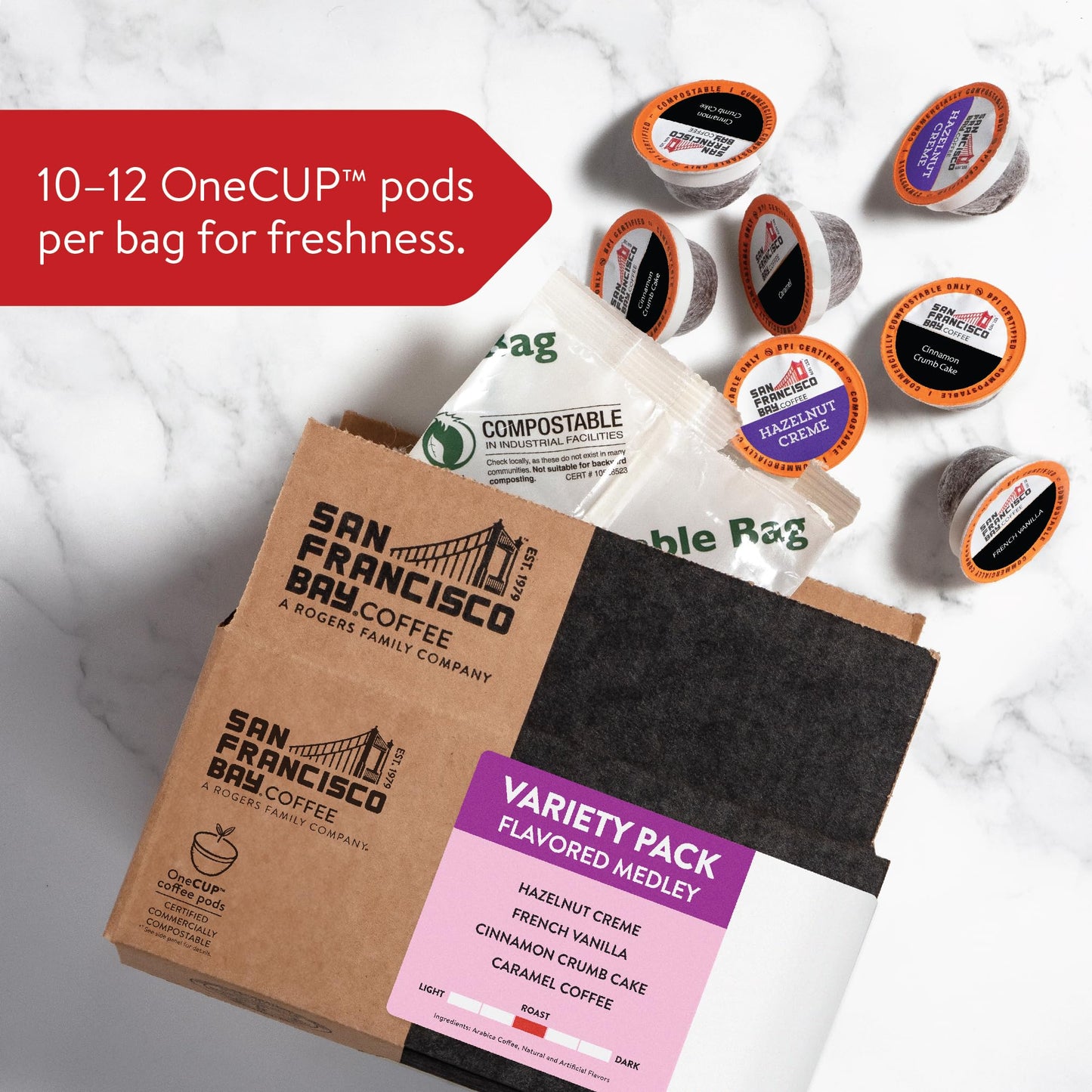San Francisco Bay Compostable Coffee Pods - Variety Pack Flavored (40 Ct) K Cup Compatible Including Keurig 2.0, Hazelnut, Cinna