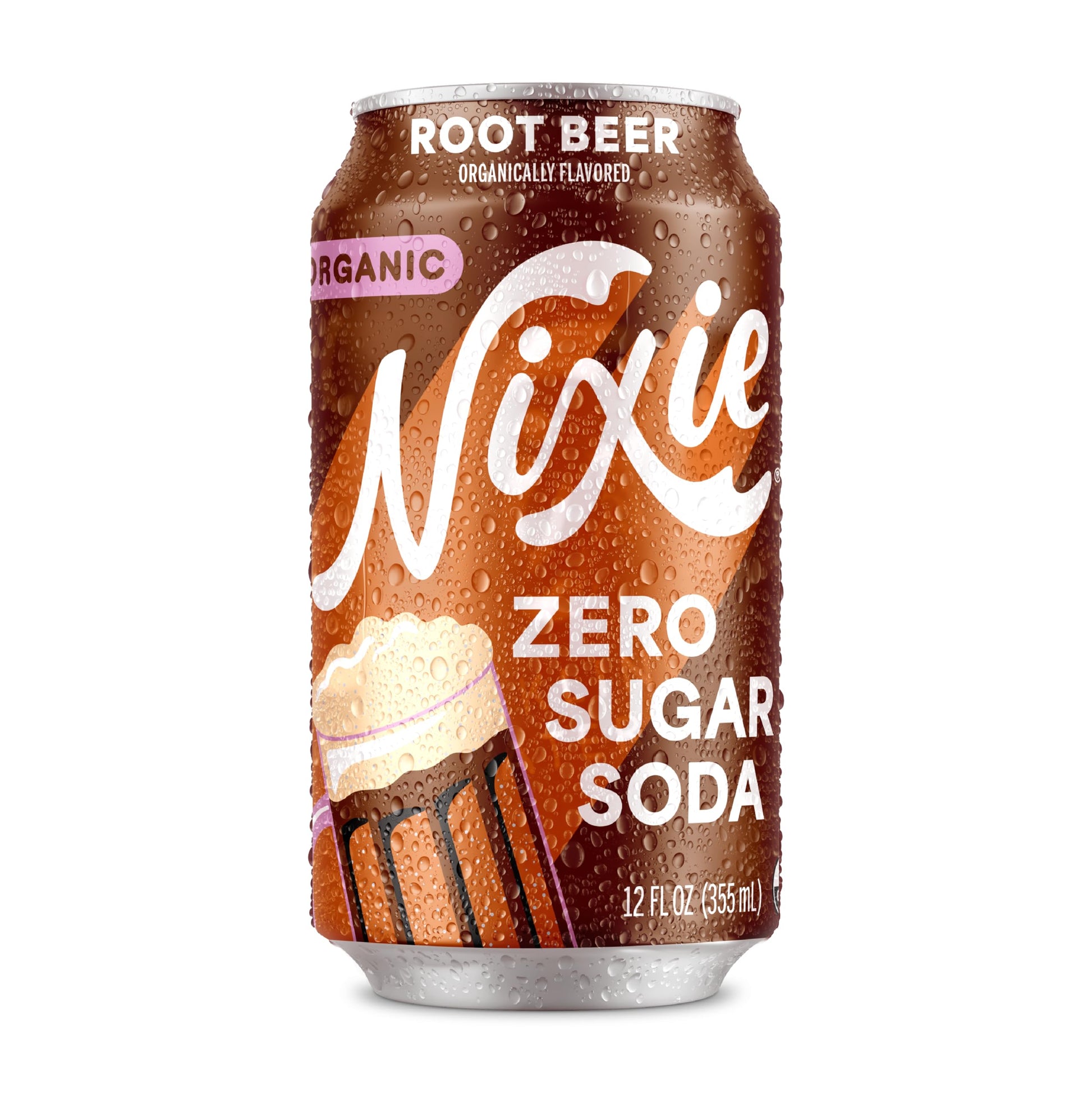Nixie Organic Zero Sugar Root Beer Soda, 12oz Cans, 12 Pack, Non-GMO, Caffeine Free, 0 Sugar, 0 Calories