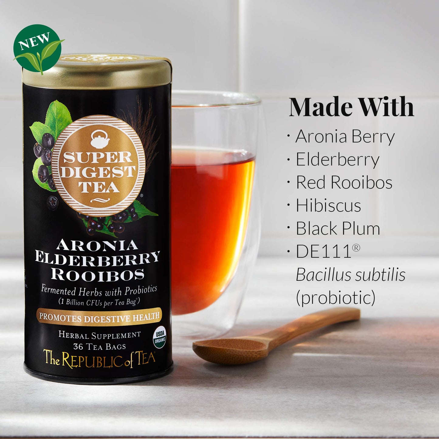 The Republic of Tea Organic Aronia Elderberry Rooibos Tea Bags, Probiotic, 36 Count