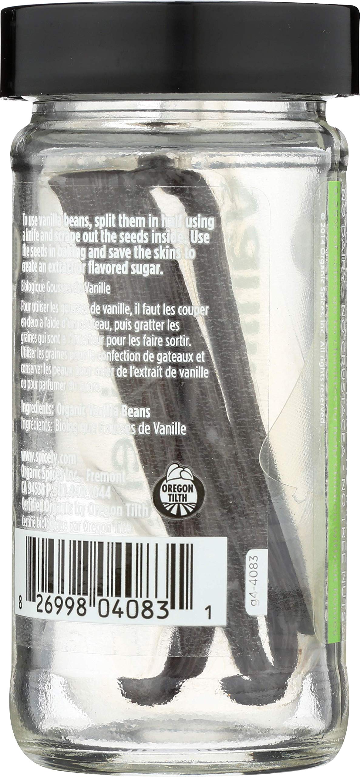 Spicely Organic Vanilla Bean Whole 2 Count Jar Certified Gluten Free