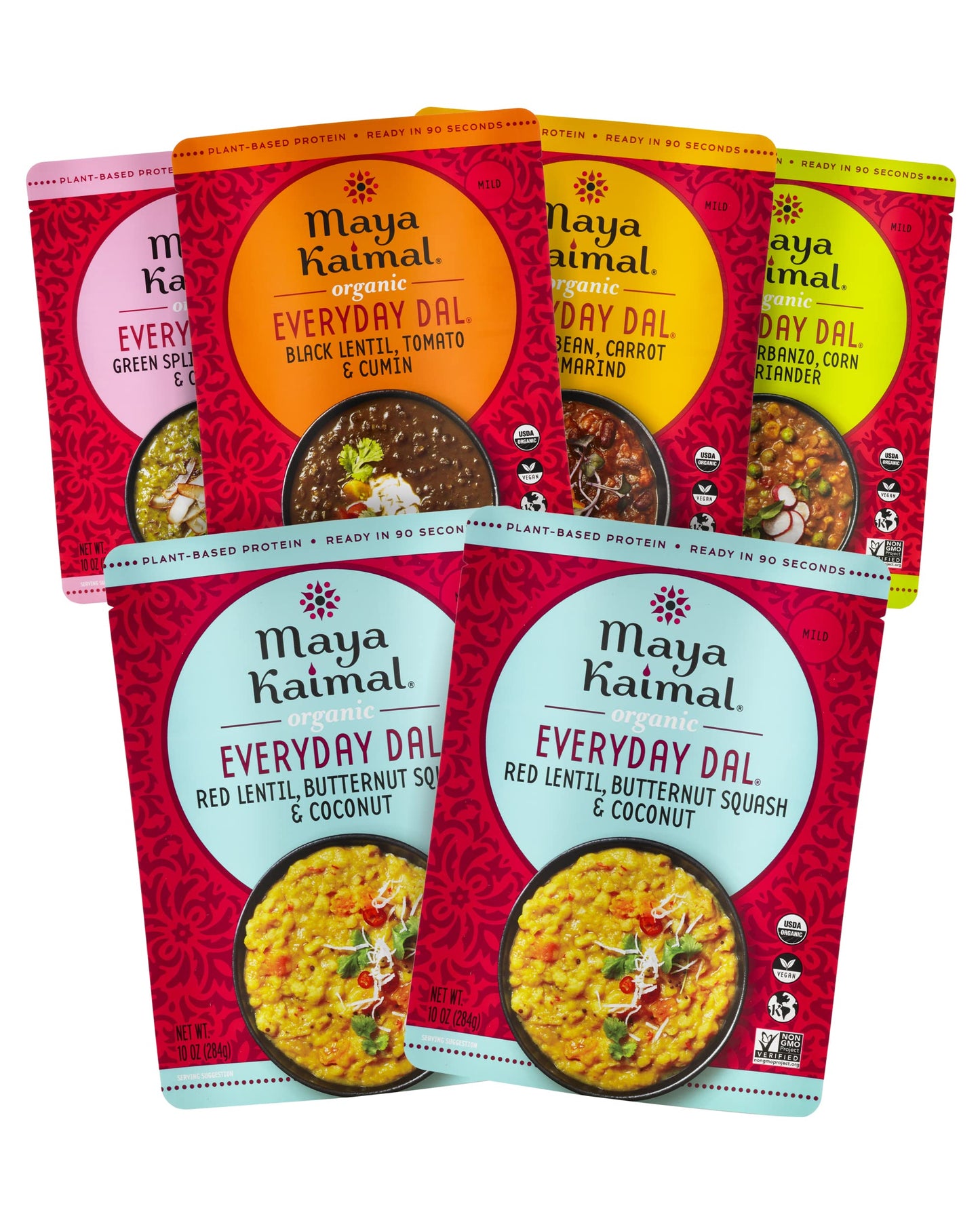 Maya Kaimal Foods - Organic Indian Everyday Dal - 6 Pack Variety Of 10Oz Ready To Eat Meals - Fully Cooked - Vegan - Kosher - Mi
