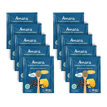 Amara Organic Baby Food - Stage 3 - Black Bean & Sweet Corn - Baby Cereal to Mix With Breastmilk, Water or Baby Formula - Shelf Stable Baby Food Pouches Made from Organic Veggies - 10 Pouches, 3.5oz Per Serving