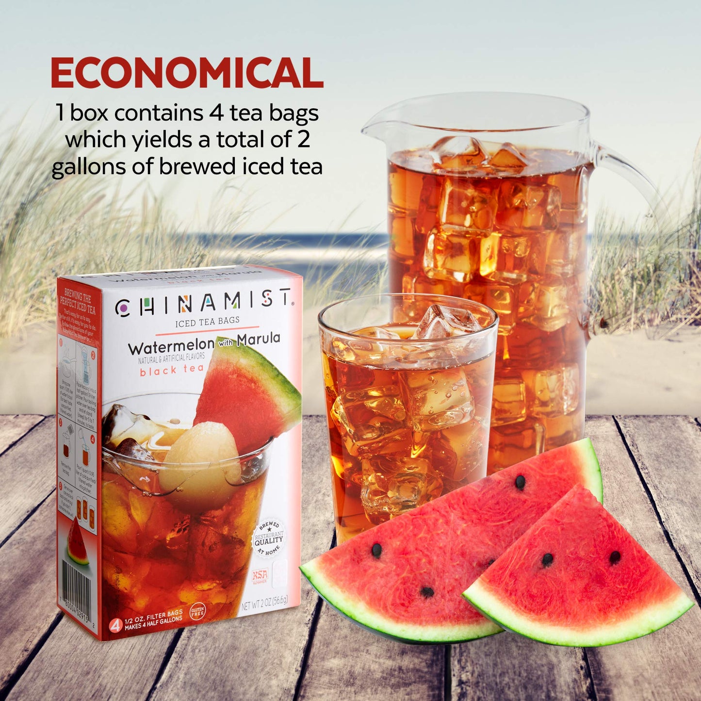 China Mist Iced Tea - Watermelon With Marula Black Tea Infusion - Refreshing And Delicious - Each Tea Bag Yields 1/2 Gallon - 4
