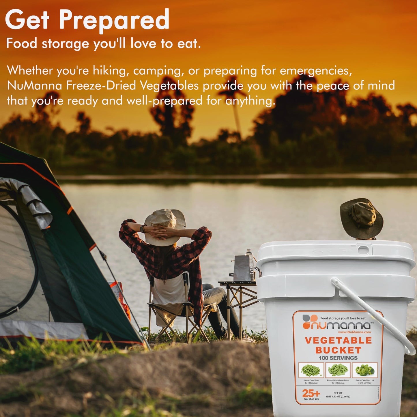 Numanna Freeze-Dried Vegetables Bucket | 100 Servings Contains Peas, Green Beans & Broccoli | Non-Gmo, No Preservatives, No Msg Camping And Emergency Veggie Meal Survival Food With 25 Years Shelf Life