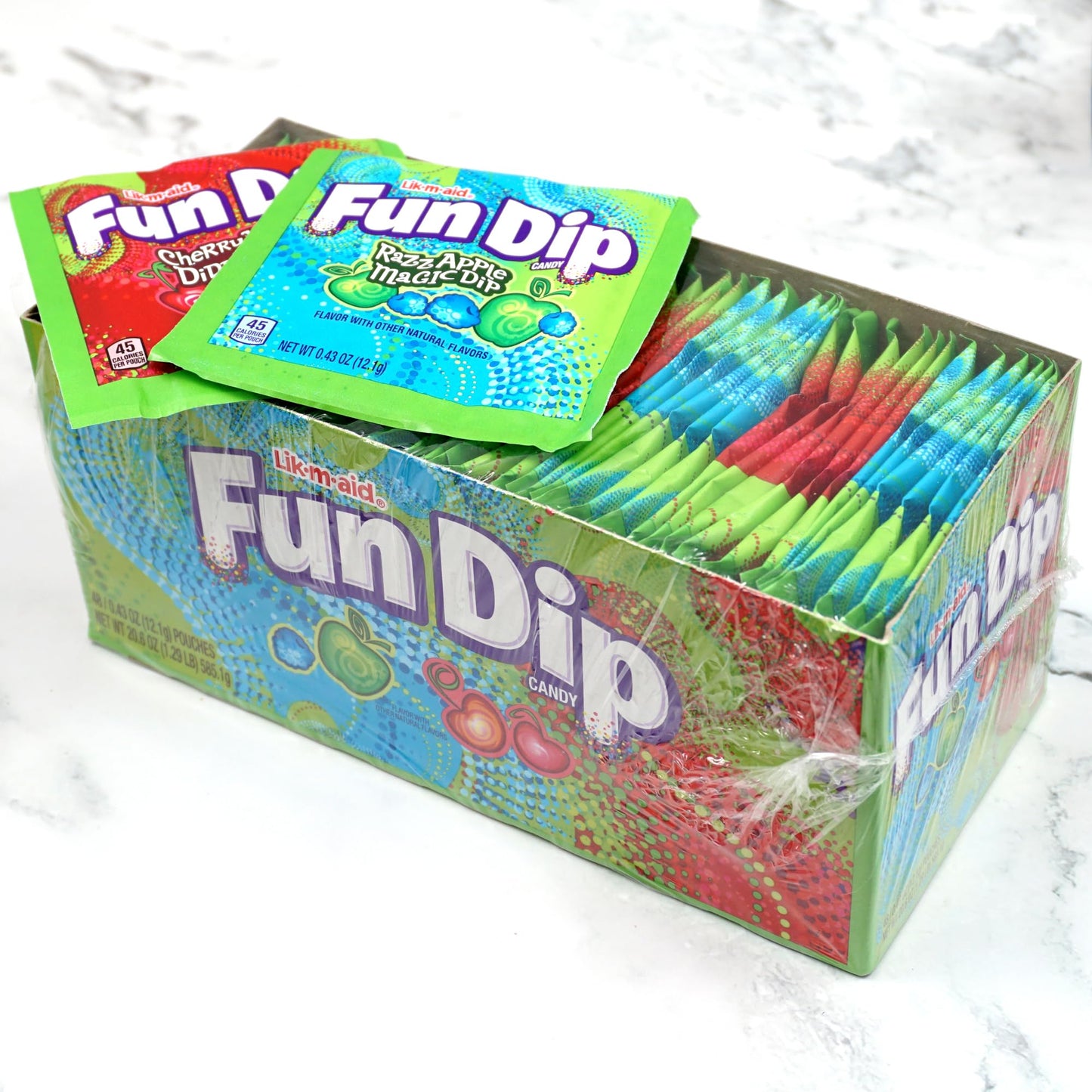 Lik-M-Aid Fun Dip Candy 48 Pack Bulk Case, 2 Flavors, Cherry Yum And Blue Razz Powder Candy