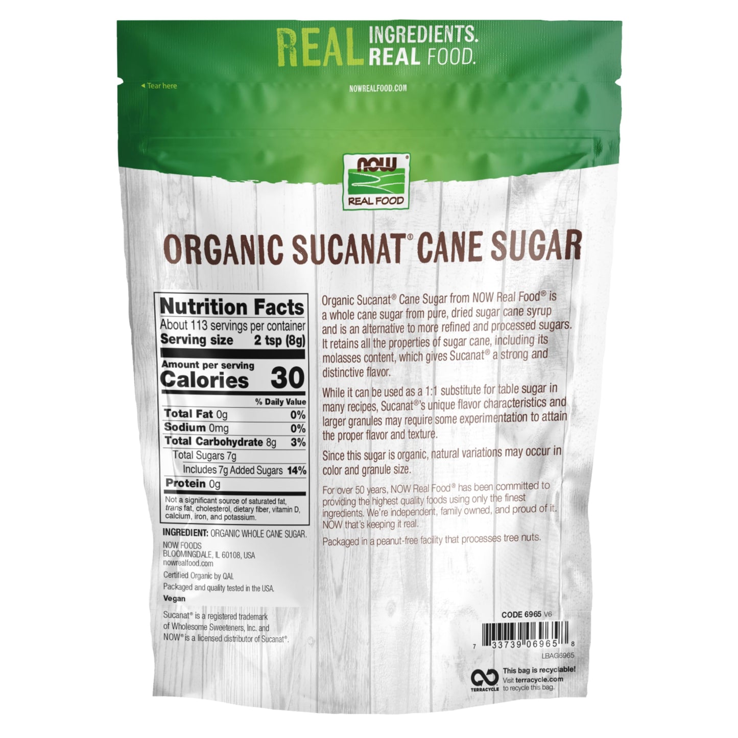 NOW Foods, Certified Organic Sucanat Cane Sugar, Powder from Pure Evaporated Cane Syrup, Excellent Substitute for White and Brow
