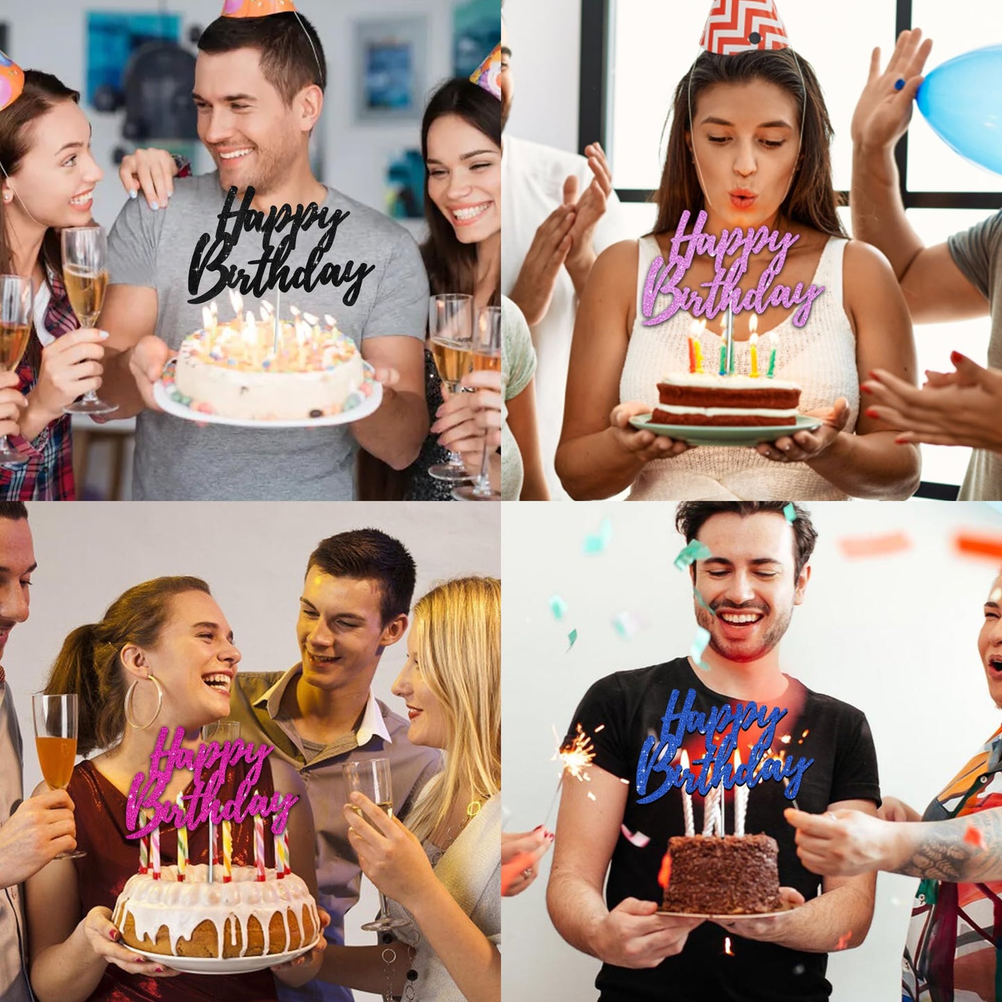 Beishida Happy Birthday Cake Toppers Black Glitter Birthday Cake Decoration Cake Baking Supplies 18Th 30Th 40Th Birthday Cake To