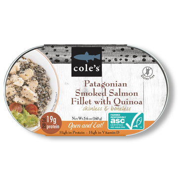 Coles Patagonian Smoked Salmon Fillet with Quinoa, 5.6 oz, Ready to Eat Meal, 19g Protein, High in Vitamin D, Model OE-1349-Ind