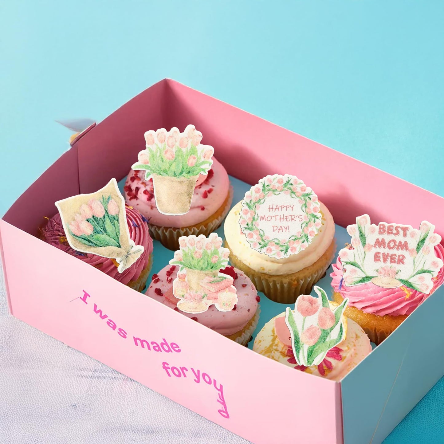 Ephlyn 54Pcs Edible Happy Mother'S Day Cupcake Toppers Best Mom Ever Cake Drink Topper Picks Flowers Cake Decoration For Mom'S B