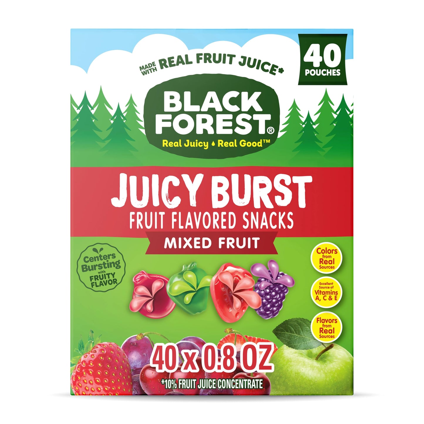Black Forest Fruit Flavored Snacks, Mixed Fruit Flavors, 40 Count, 0.8 oz, Made with Real Fruit Juice, Model 47149