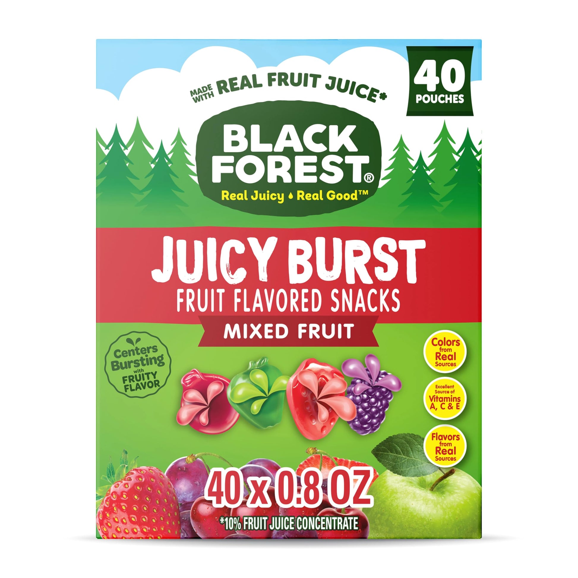 Black Forest Fruit Flavored Snacks, Mixed Fruit Flavors, 40 Count, 0.8 oz, Made with Real Fruit Juice, Model 47149