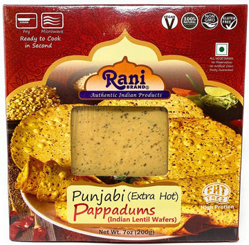 Rani Pappadums (Indian Lentil Wafer Snack) Punjabi Papad - Extra Hot, 7Oz (200G) Approximately 15Pc, 7 Inches, Pack Of 12 ~ All