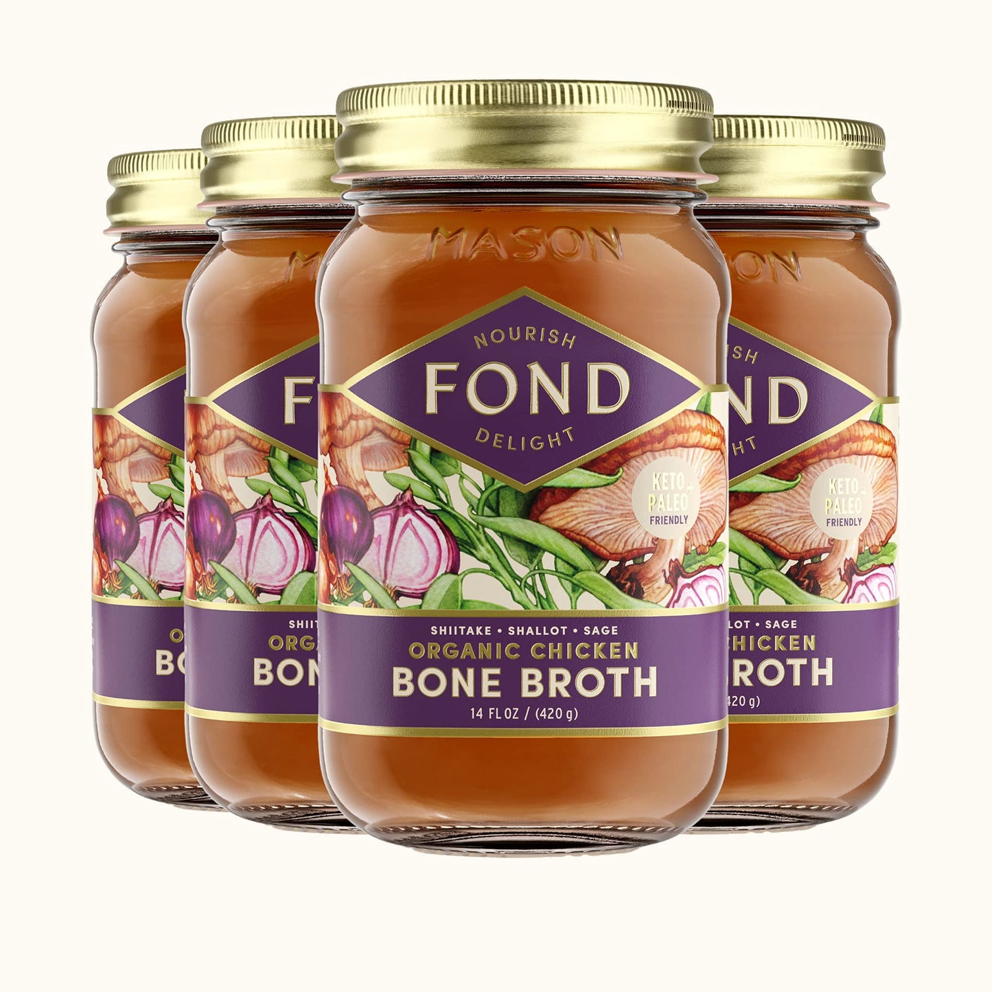 FOND Regenerative Pasture-Raised Chicken Bone Broth Infused with Organic Shiitake & Sage - Slow-Simmered Chicken Broth for Rich