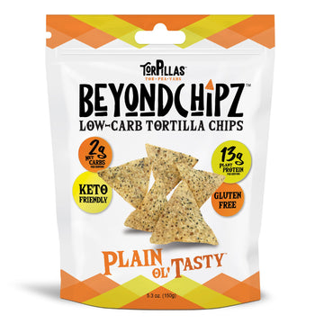 BeyondChipz Low Carb Tortilla Chips, Plain Ol' Tasty, Keto Friendly, Gluten Free, One 5.3oz Bag