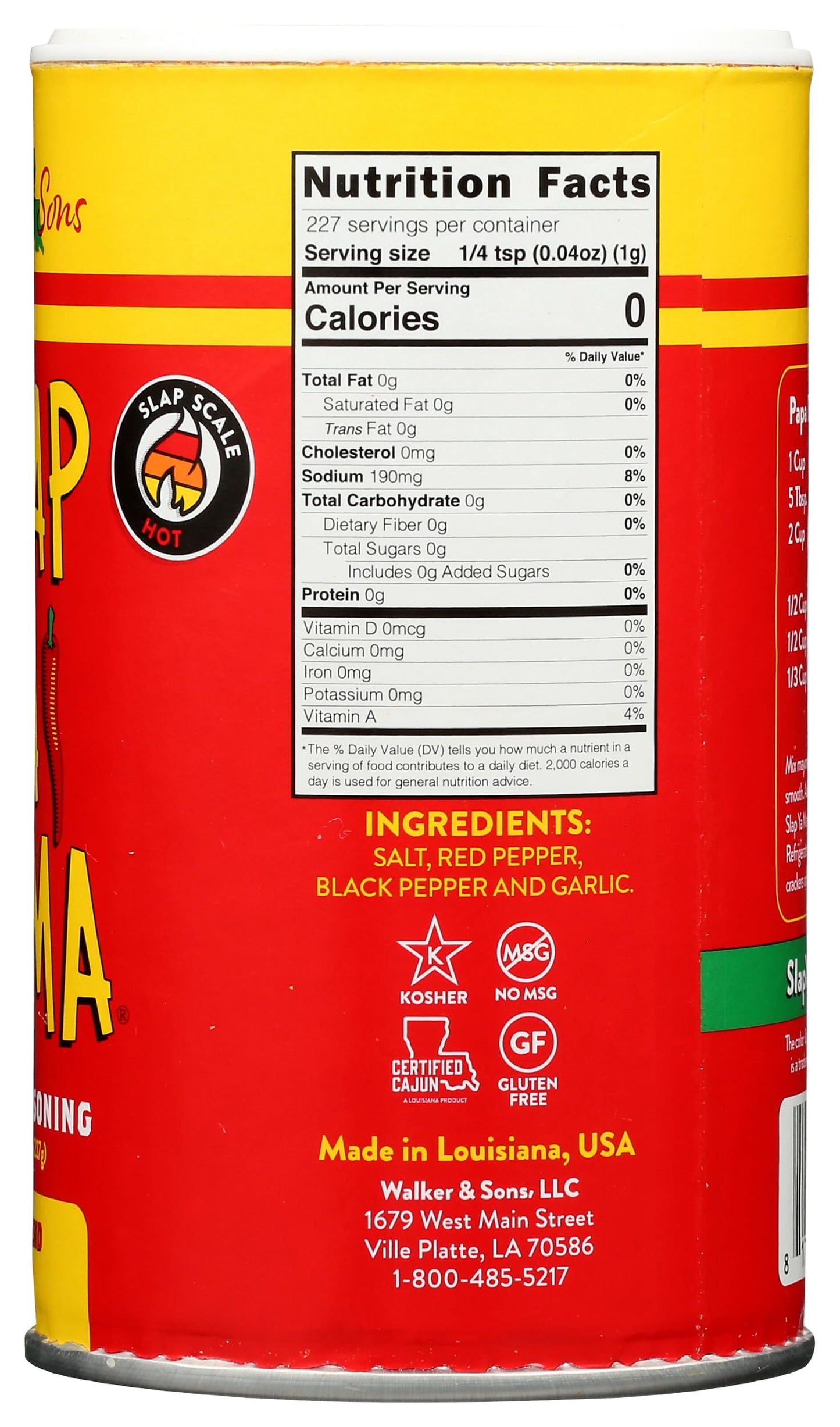 Slap Ya Mama Hot Blend Cajun Seasoning, Kosher, Gluten Free, 8 Ounce (Pack Of 6)