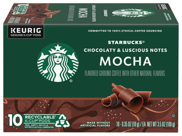 Starbucks Flavored Coffee K-Cup Pods, Mocha Flavored Coffee, Made Without Artificial Flavors, Keurig Genuine K-Cup Pods, 10 Ct K