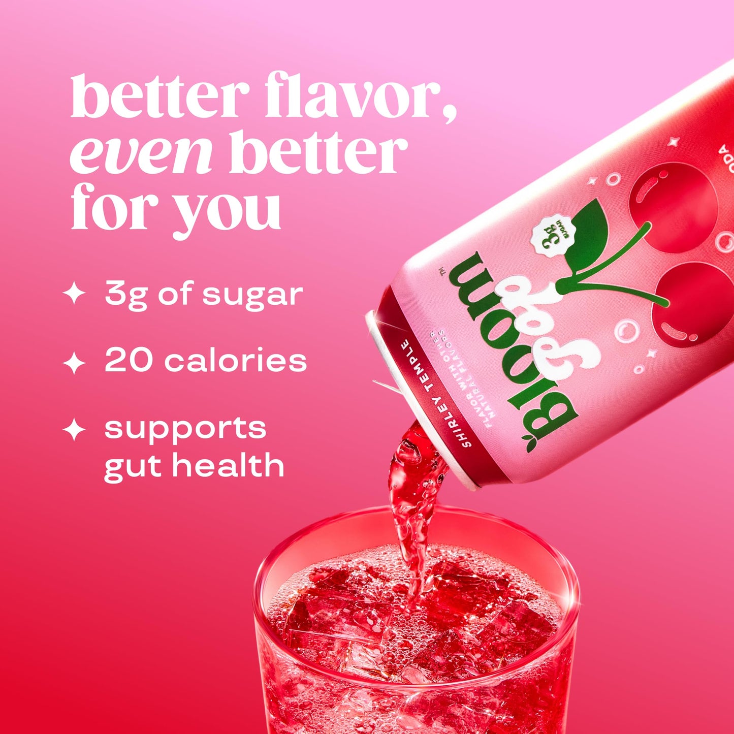 Bloom Pop Prebiotic Soda 12 Pack  Shirley Temple Flavor  12oz Cans | Prebiotic Soda for Gut Health  Low Calorie Soda  No Caffeine  Healthy Soft Drink Alternative
