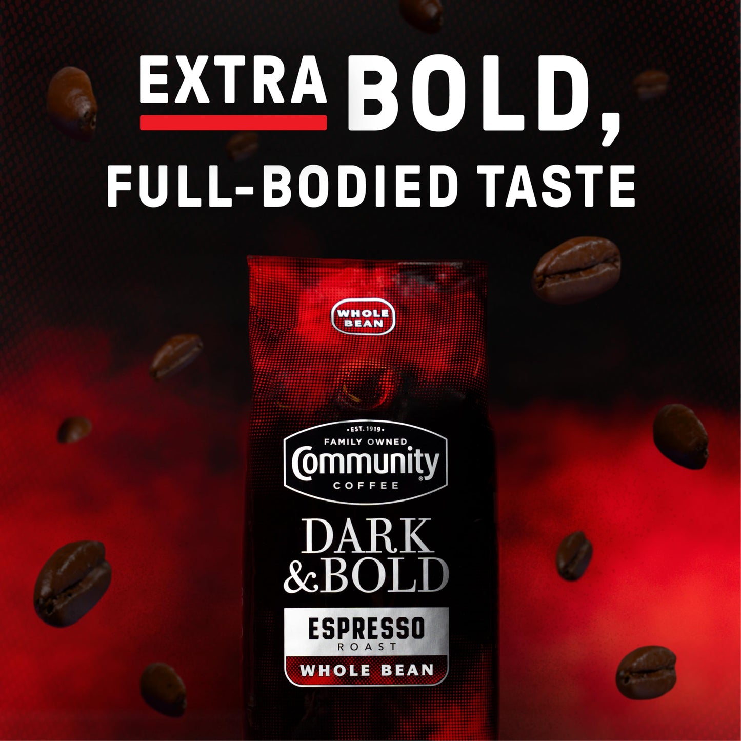 Community Coffee Dark & Bold Espresso Blend, Dark Roast Whole Bean Coffee, 11 Ounce Bag