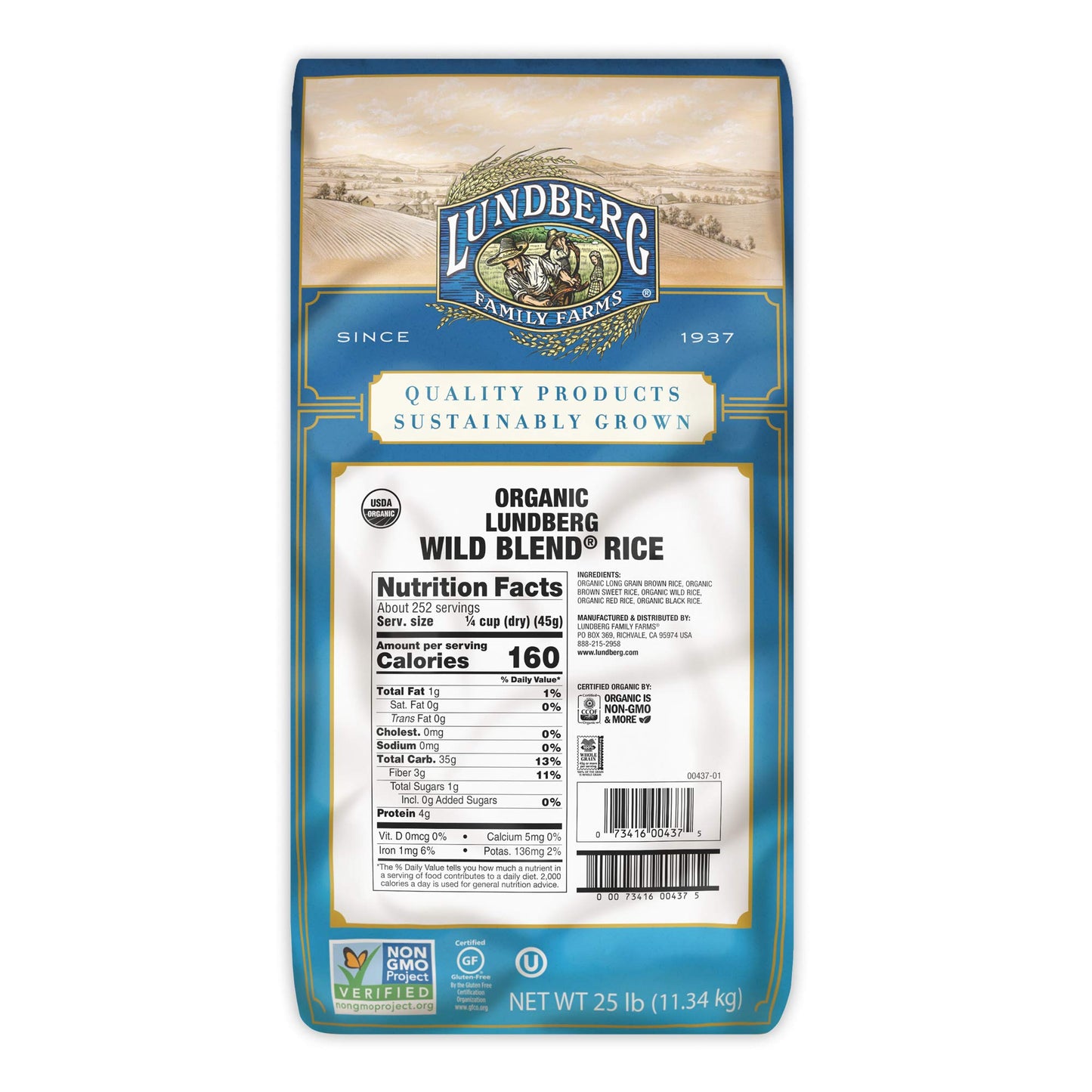 Lundberg Family Farms - Organic Wild Blend Rice, Bulk Rice, Pantry Staple, Whole Grain Blend Of Black, Brown, Red, & Wild Rice, Non-Gmo, Gluten-Free, Usda Certified Organic, Vegan, Kosher (25 Lb)