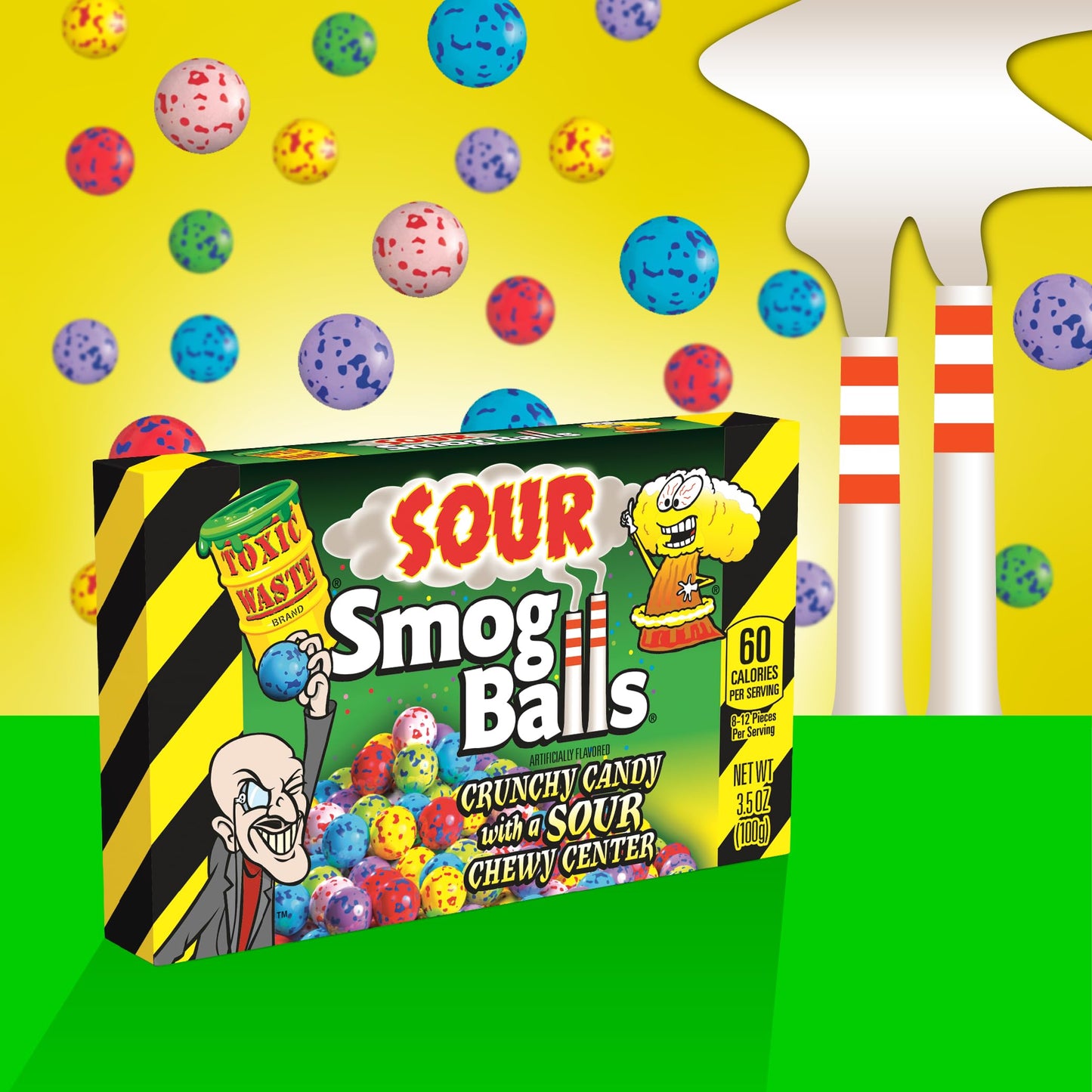 TOXIC WASTE - Sour Smog Balls - Crunchy & Chewy Sour Balls - Shooter Packs - Lime, Cherry, Strawberry, Lemon, Blue Raspberry, &