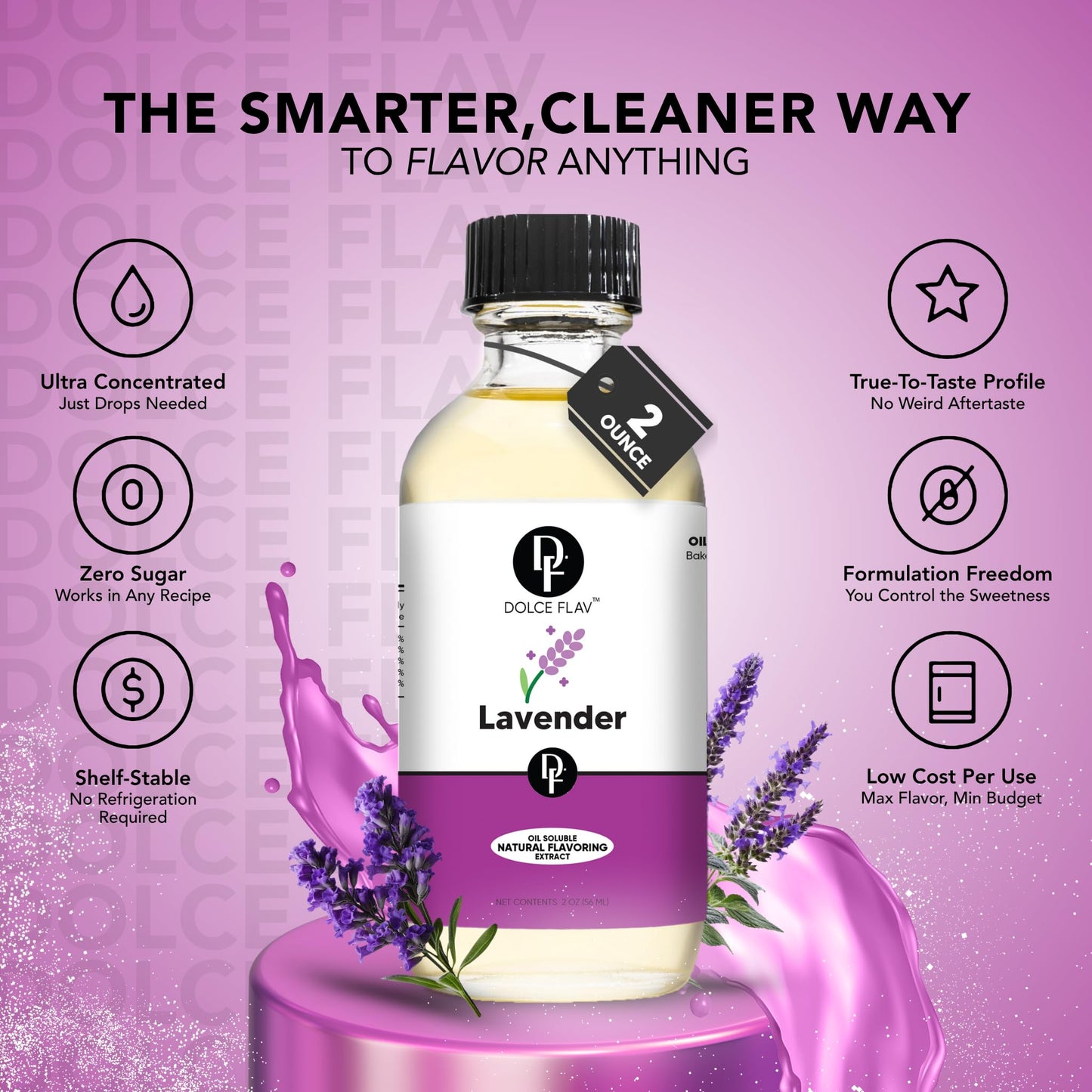 Dolce Flav Lavender Extract - Oil-Soluble, Sugar-Free, 8 Oz. Concentrated Floral Flavoring for Baking & Desserts