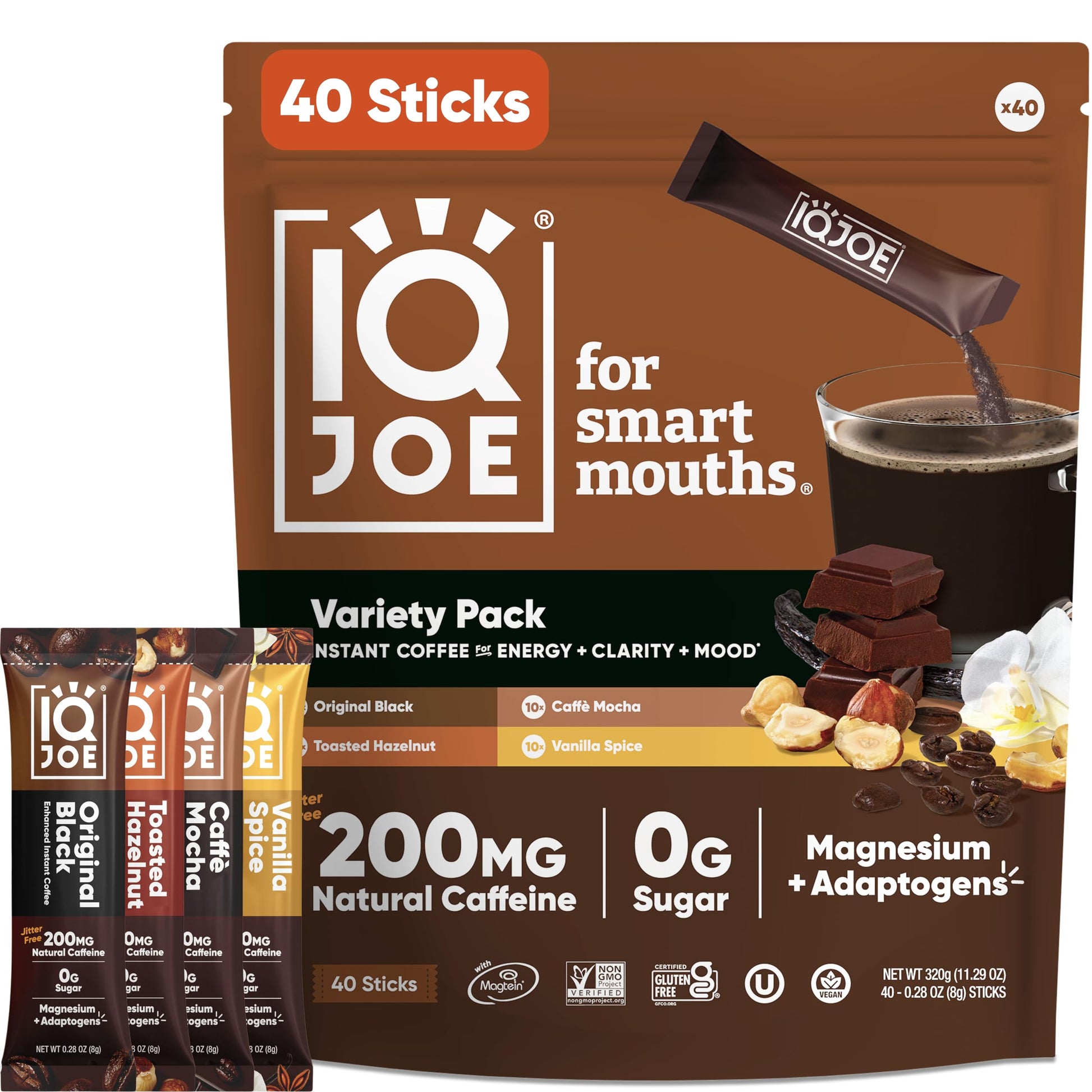 IQBAR Mushroom Coffee Packets - Variety Pack, 40 Servings, Sugar Free, Keto, Vegan, Focus, Clarity, Energy Boost