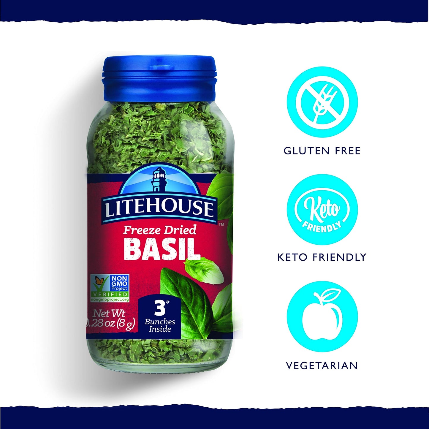 Litehouse Freeze Dried Basil - Dried Basil Leaves, Substitute For Basil Organic Fresh Leaves, Dried Basil Seasoning, Equal To 3