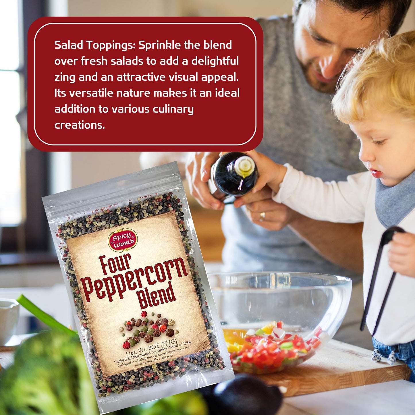 Denver Spice Four Peppercorn Rainbow Blend, Non-GMO, Whole Black, Green, White & Pink Peppercorns, 8 Oz Resealable Bag