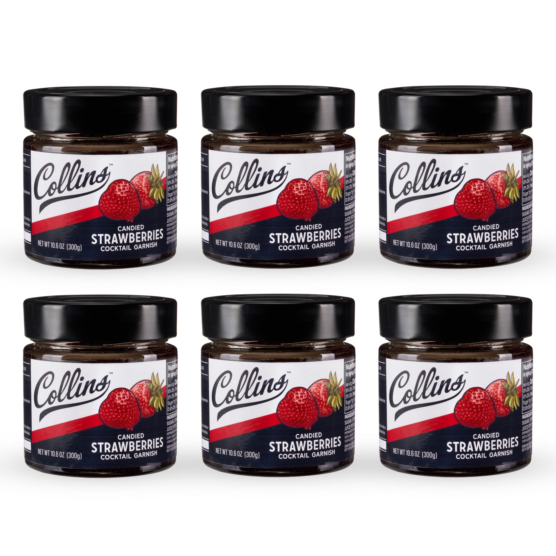 Collins Strawberries In Syrup  Gluten Free Mixed Flavor Garnish For Sparkling Drink  Sour Mixed Flavors  Cakes  Ideal For Bars  Restaurants  Hotels  Desserts  Baking Supplies  Candied Strawberry  10.6 Oz  Set Of 6