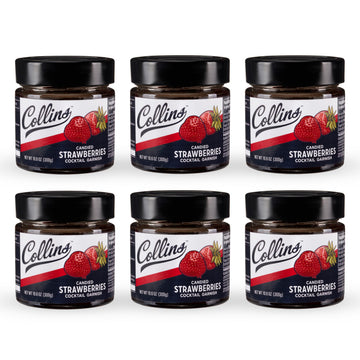 Collins Strawberries In Syrup  Gluten Free Mixed Flavor Garnish For Sparkling Drink  Sour Mixed Flavors  Cakes  Ideal For Bars  Restaurants  Hotels  Desserts  Baking Supplies  Candied Strawberry  10.6 Oz  Set Of 6