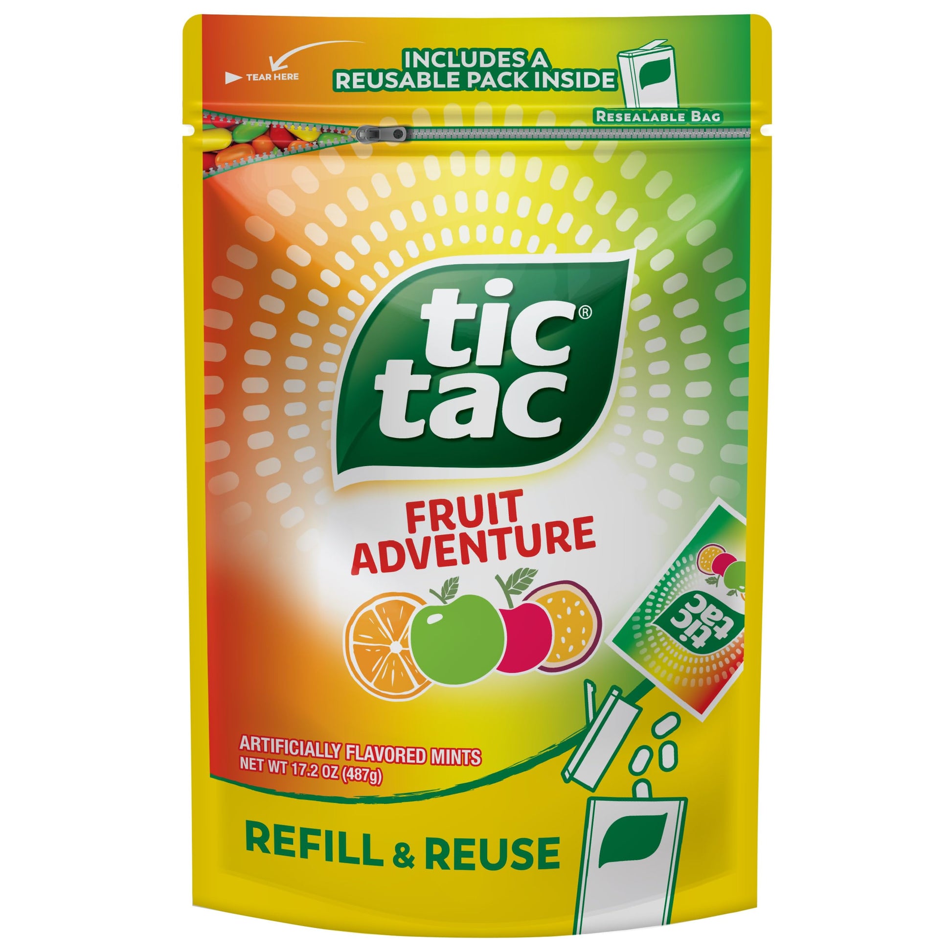 Tic Tac Fruit Adventure Mints, Resealable Refill Bag, On-the-Go Refreshment, 17.2 oz